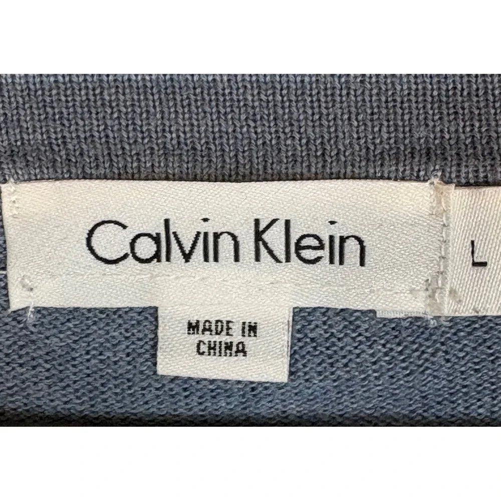 Calvin Klein Men's V-Neck Argyle Sweater Long Sleeve 100% Pima Cotton Blue Large